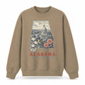 Vintage Alabama State Graphic Crewneck Sweatshirt in Khaki, front view on a white background