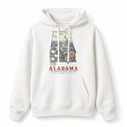 Vintage Alabama State Graphic Pullover Hoodie in White, front view on a white background