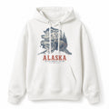 Vintage Alaska State Graphic Pullover Hoodie in White, front view on a white background