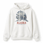 Vintage Alaska State Graphic Pullover Hoodie in White, front view on a white background