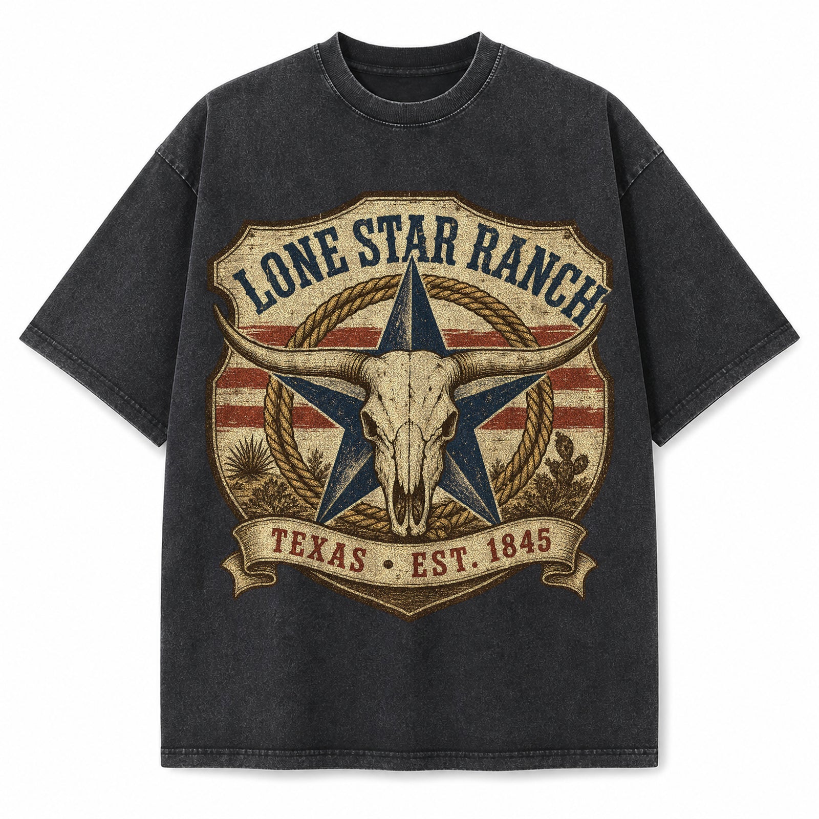 Lone Star Ranch Badge vintage washed heavyweight T-shirt in Black