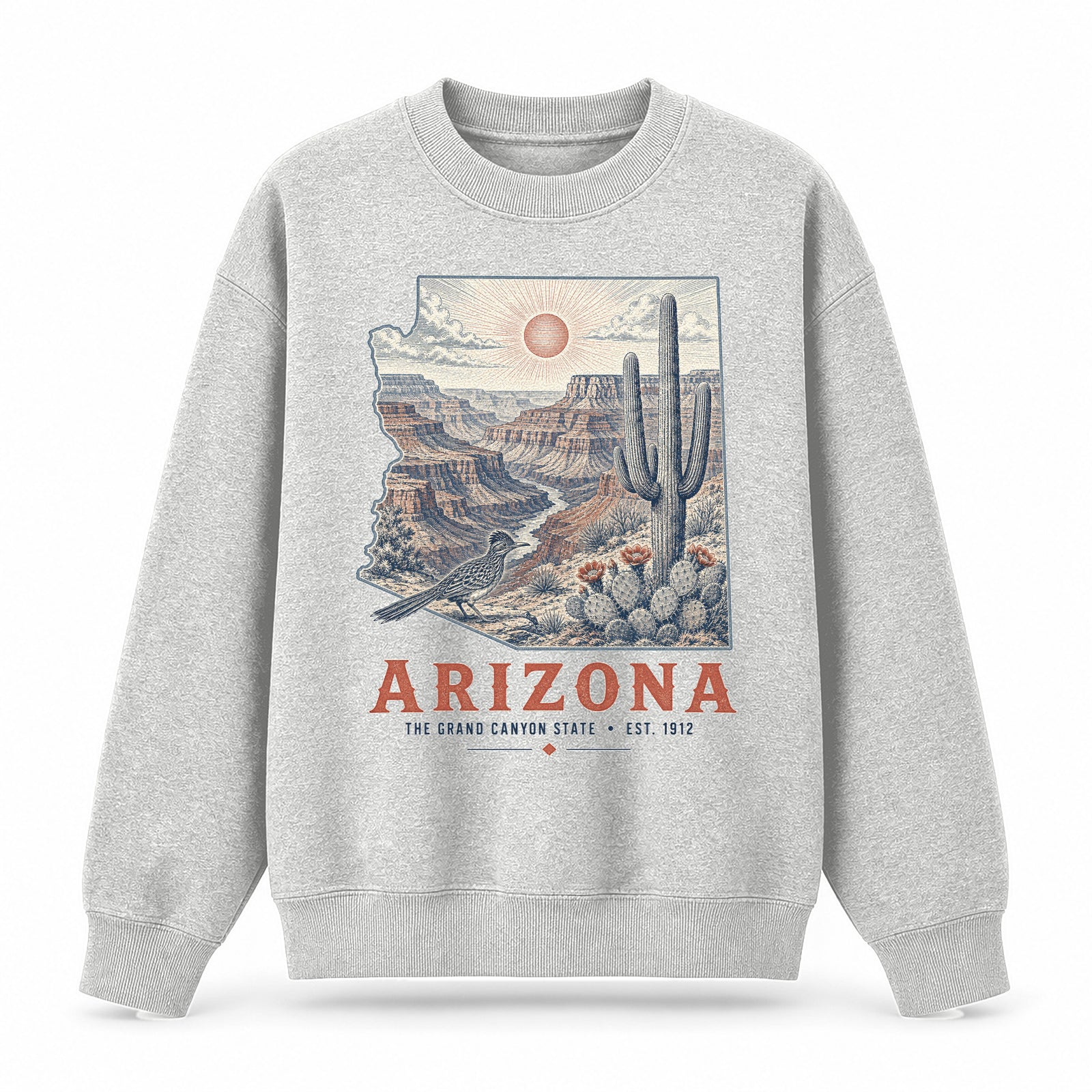 Vintage Arizona State Graphic Crewneck Sweatshirt in Light Gray, front view on a white background