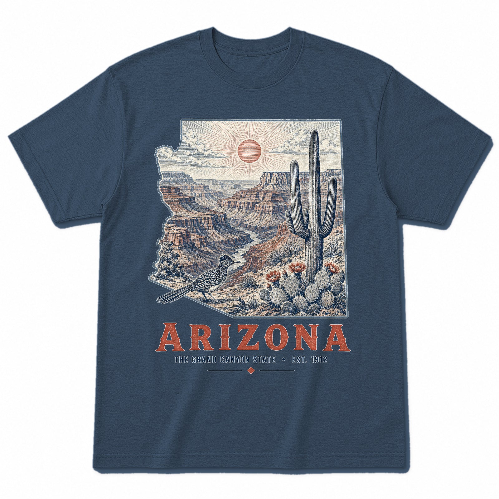 Vintage Arizona State Graphic T-Shirt in Washed Navy, front view on a white background