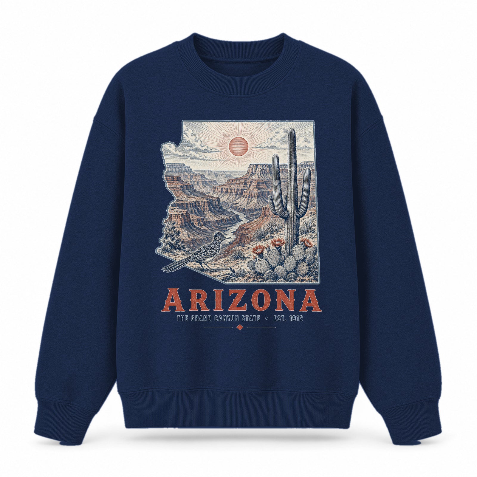 Vintage Arizona State Graphic Crewneck Sweatshirt in Navy, front view on a white background