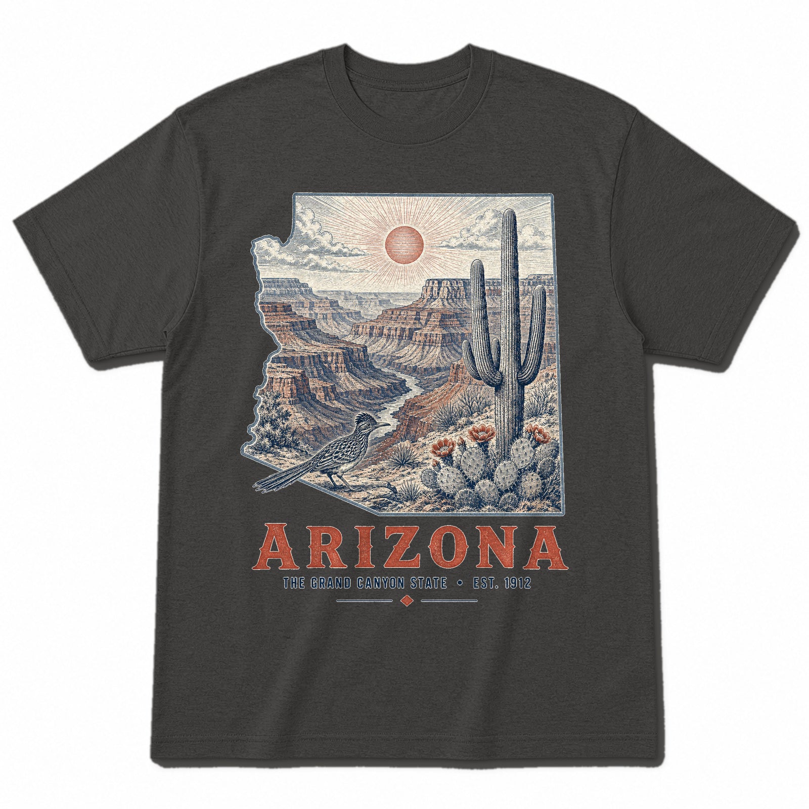Vintage Arizona State Graphic T-Shirt in Vintage Charcoal, front view on a white background