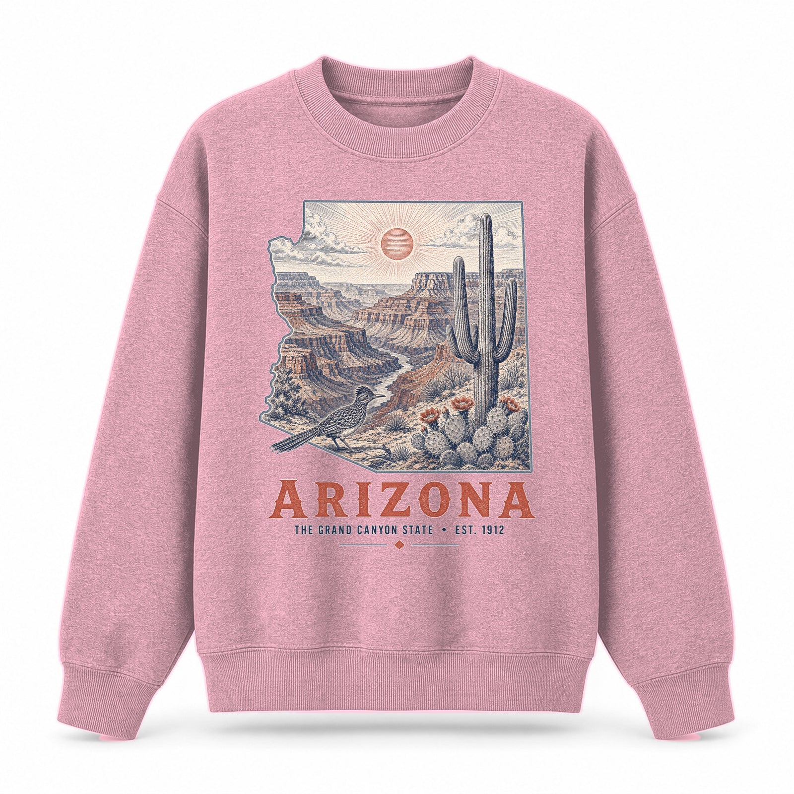 Vintage Arizona State Graphic Crewneck Sweatshirt in Pink, front view on a white background