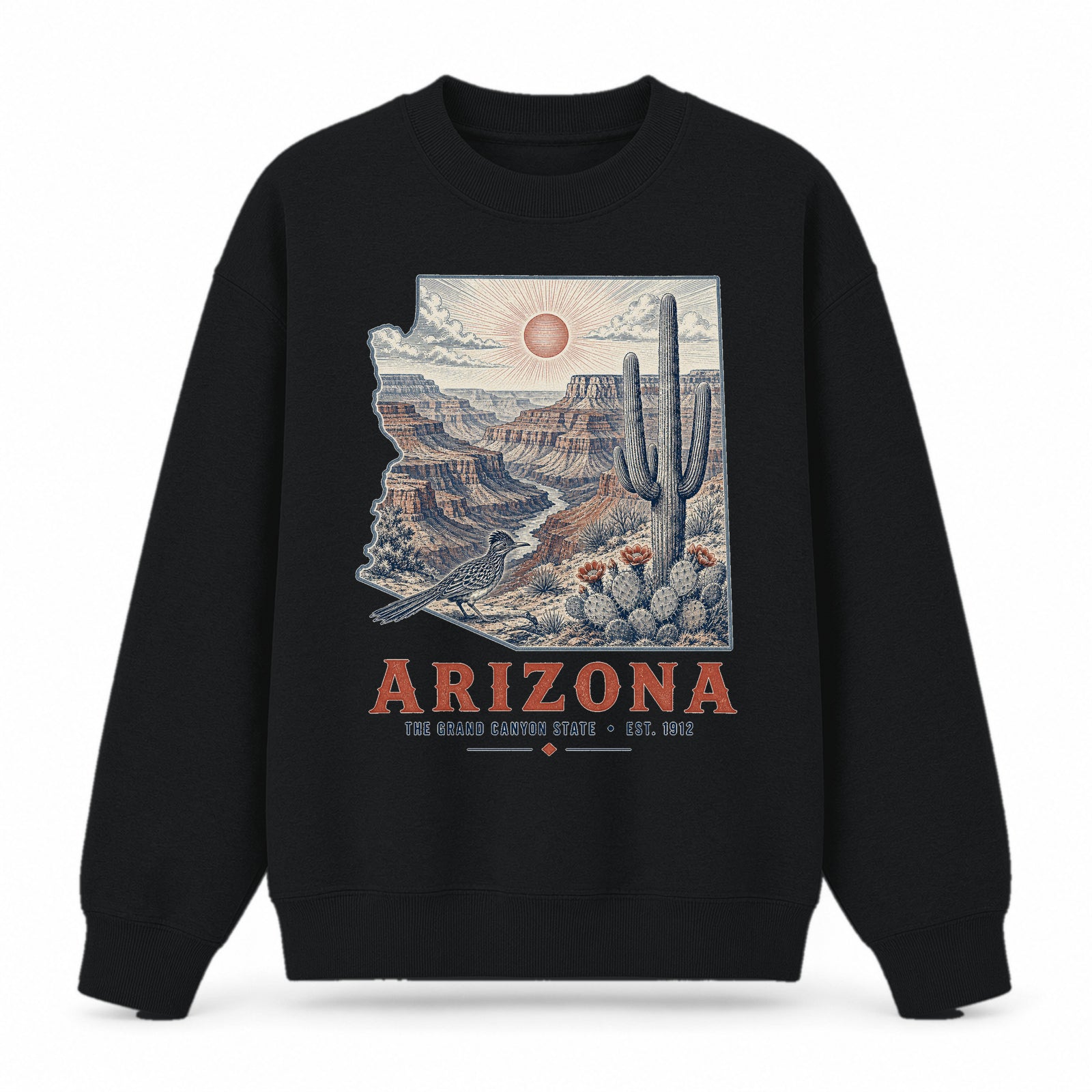 Vintage Arizona State Graphic Crewneck Sweatshirt in Black, front view on a white background