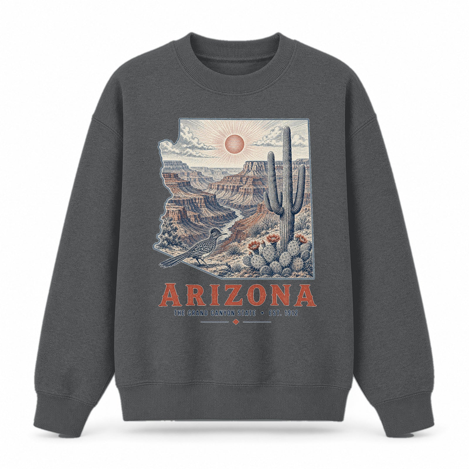 Vintage Arizona State Graphic Crewneck Sweatshirt in Dark Gray, front view on a white background