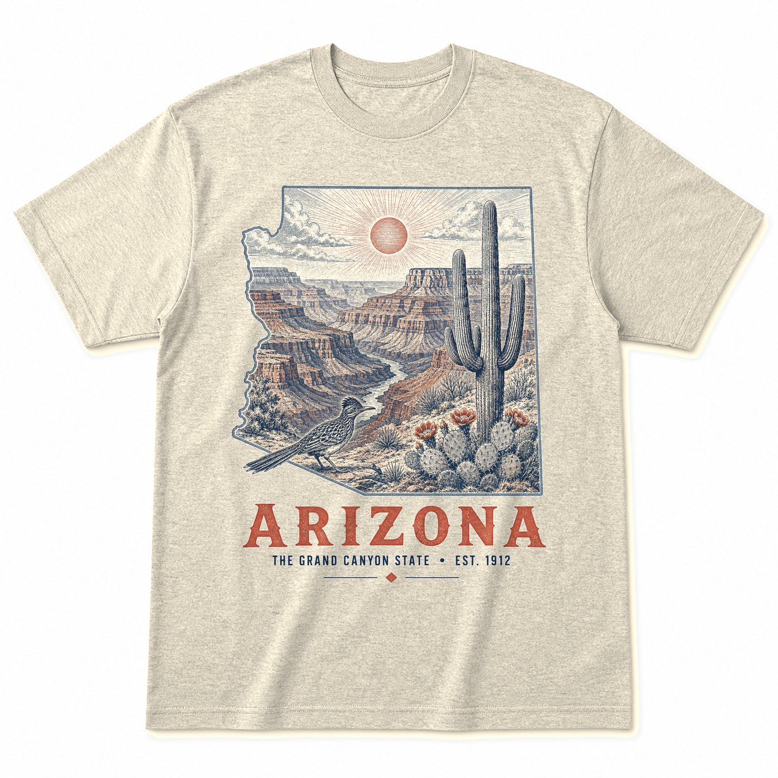 Vintage Arizona State Graphic T-Shirt in Natural Cream, front view on a white background