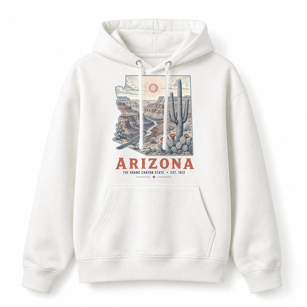 Vintage Arizona State Graphic Pullover Hoodie in White, front view on a white background
