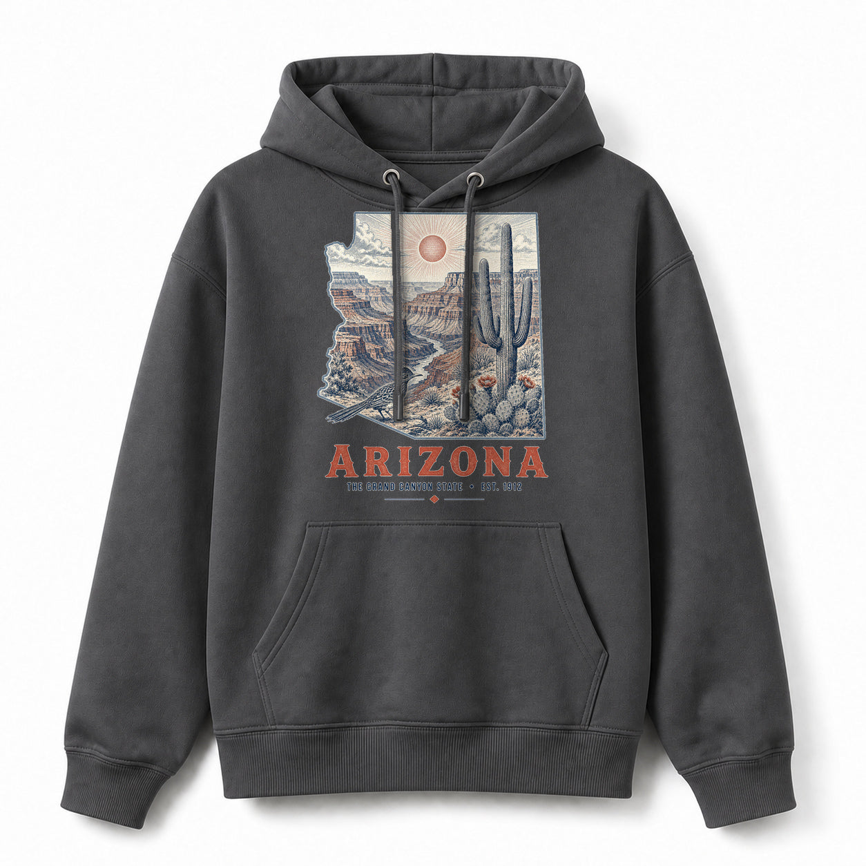 Vintage Arizona State Graphic Pullover Hoodie in Dark Gray, front view on a white background