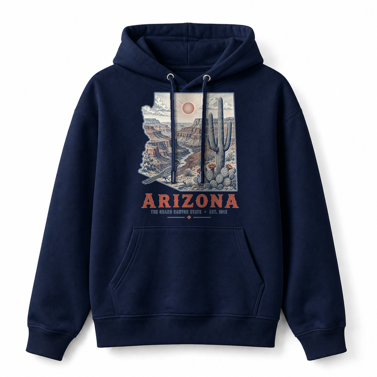 Vintage Arizona State Graphic Pullover Hoodie in Navy, front view on a white background