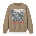 Vintage Arkansas State Graphic Crewneck Sweatshirt in Khaki, front view on a white background