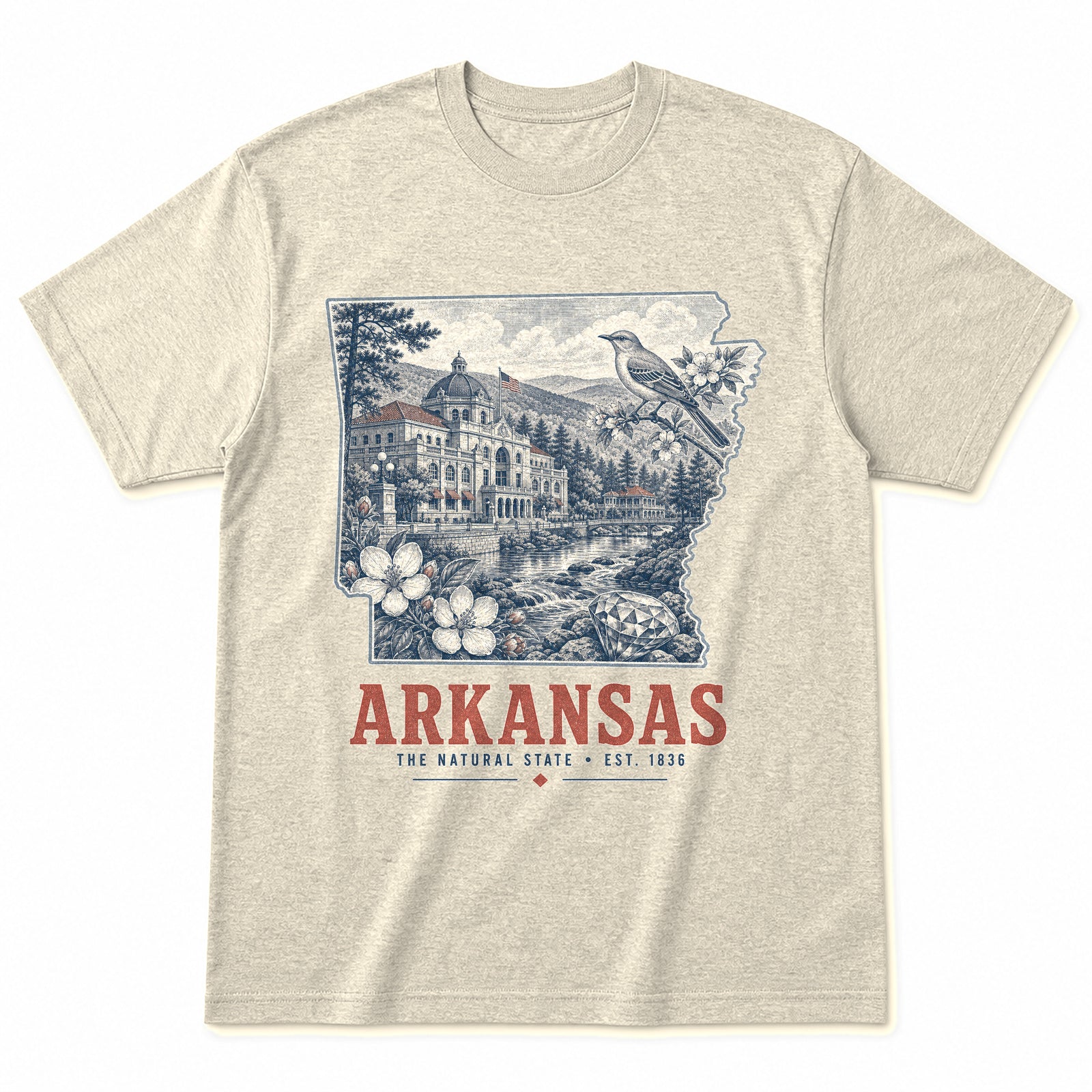 Vintage Arkansas State Graphic T-Shirt in Natural Cream, front view on a white background