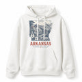 Vintage Arkansas State Graphic Pullover Hoodie in White, front view on a white background