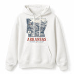Vintage Arkansas State Graphic Pullover Hoodie in White, front view on a white background
