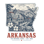 Arkansas vintage state artwork on a white background