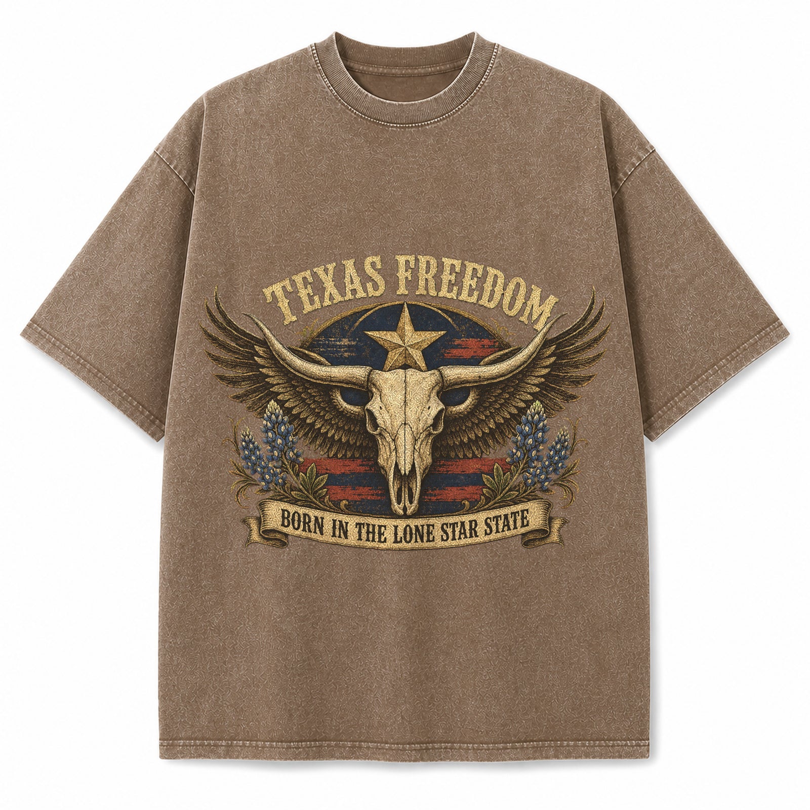 Texas Freedom Crest vintage washed heavyweight T-shirt in Brown