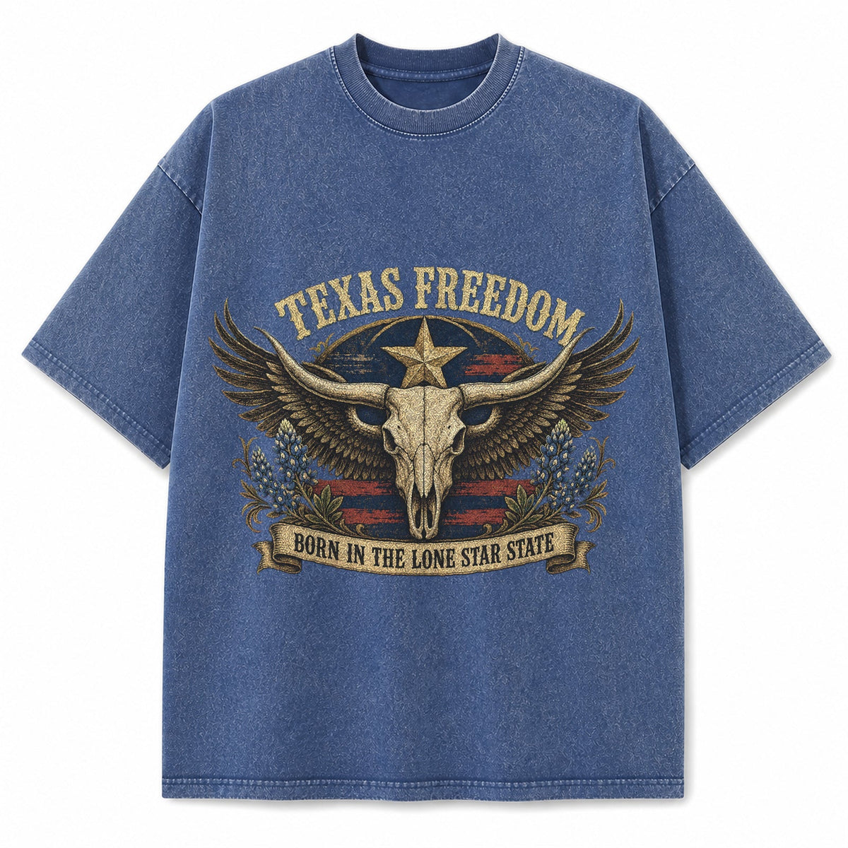 Vintage Washed Texas Freedom Crest Heavyweight Graphic Tee in Vintage Washed Heavyweight T-Shirt, Vintage Blue
