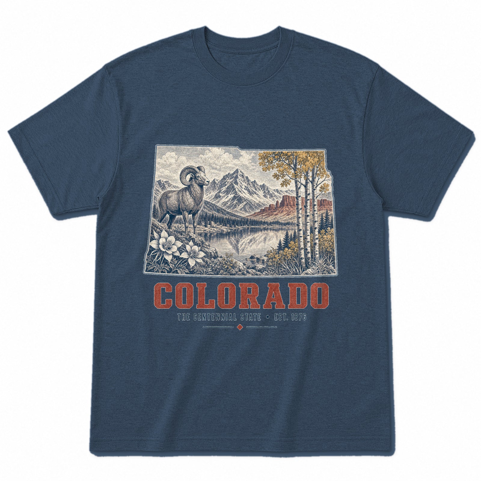 Vintage Colorado State Graphic T-Shirt in Washed Navy, front view on a white background