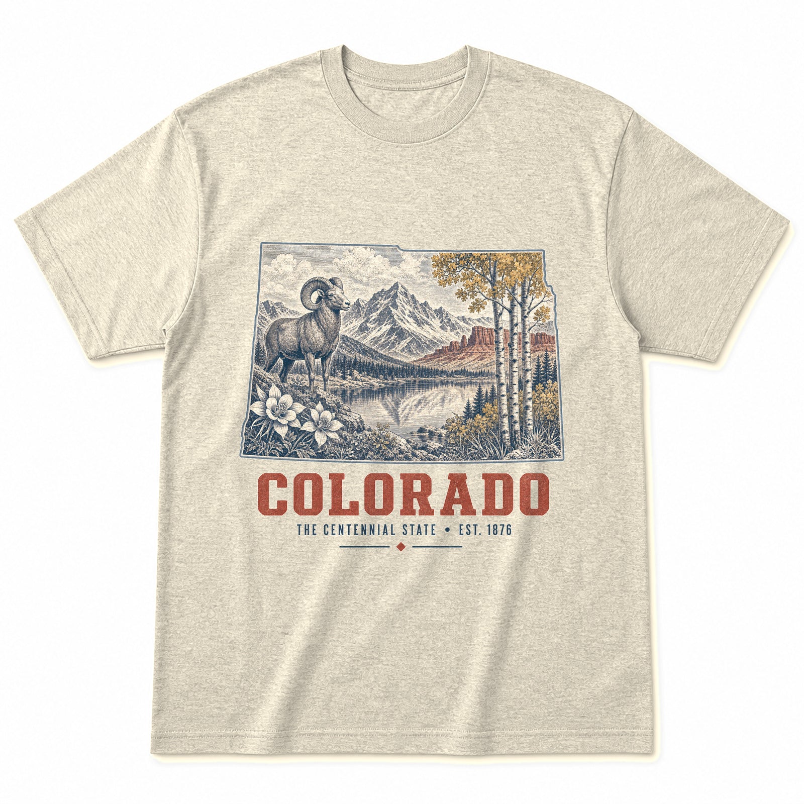 Vintage Colorado State Graphic T-Shirt in Natural Cream, front view on a white background