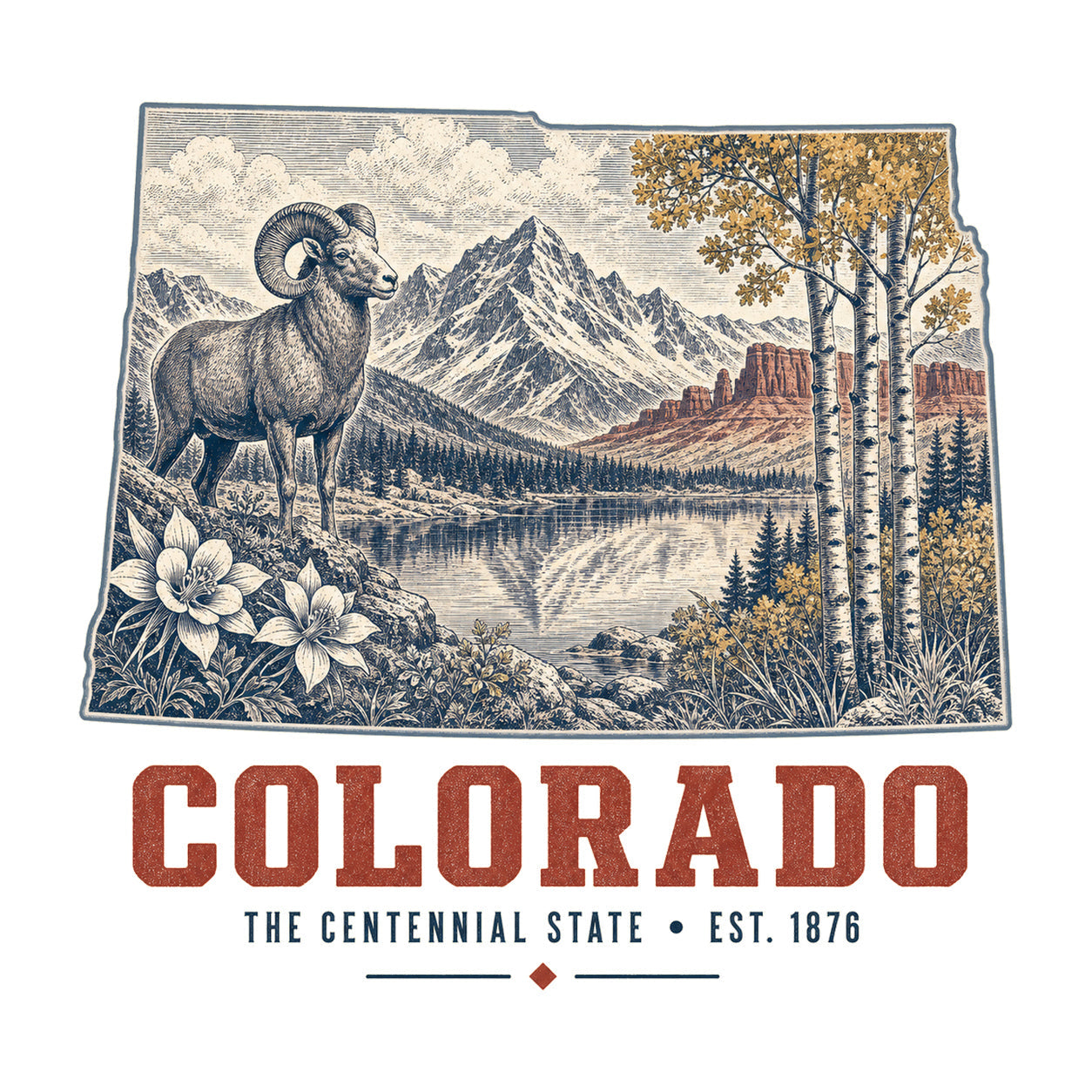 Colorado vintage state artwork on a white background