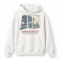 Vintage Connecticut State Graphic Pullover Hoodie in White, front view on a white background