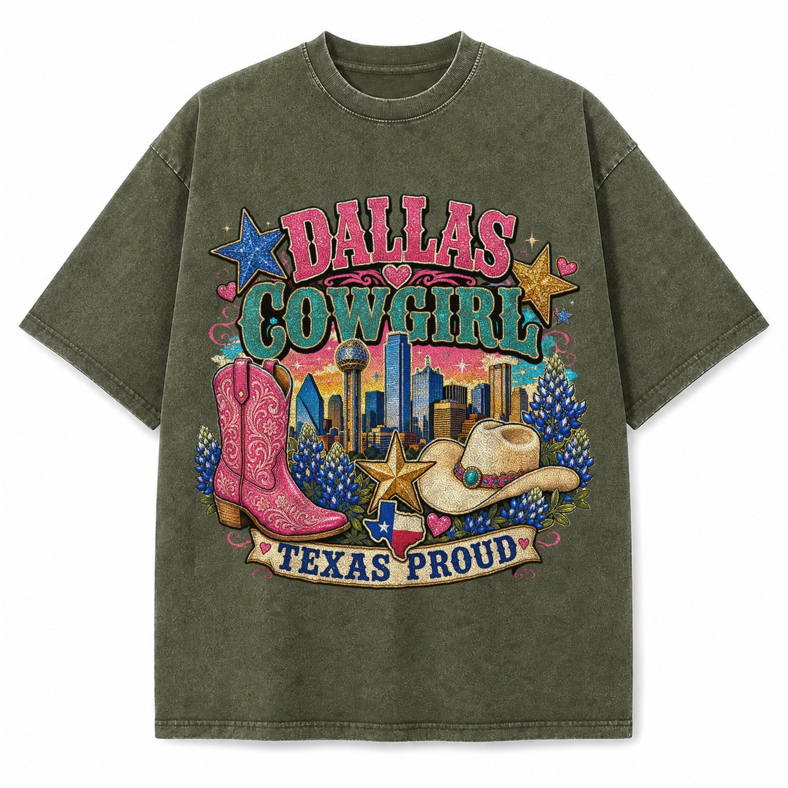 Dallas Cowgirl Pride vintage washed heavyweight T-shirt in Military Green
