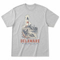 Vintage Delaware State Graphic T-Shirt in Heather Gray, front view on a white background