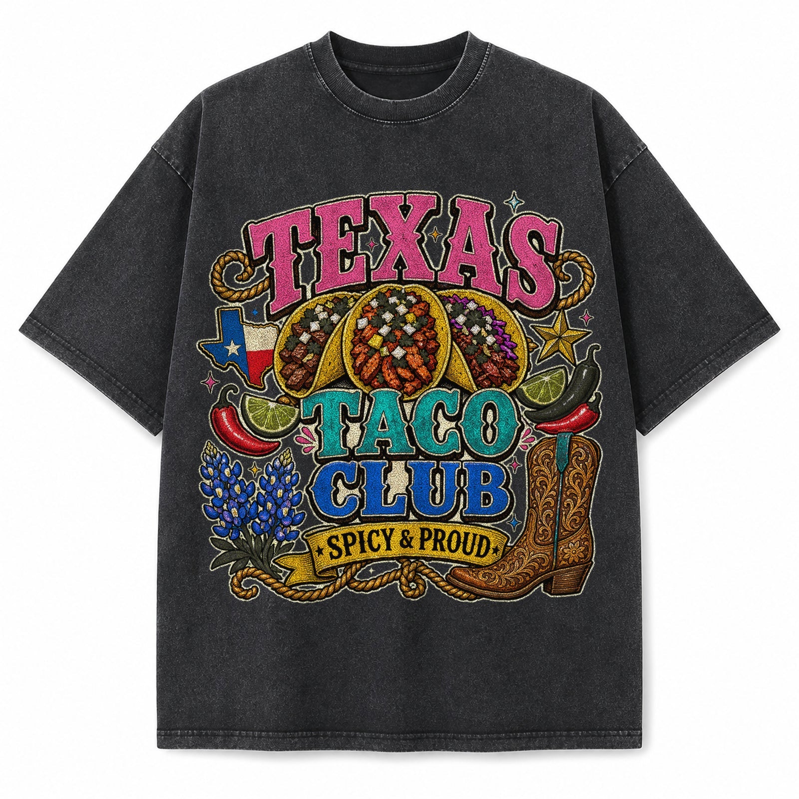 Texas Taco Club vintage washed heavyweight T-shirt in Black