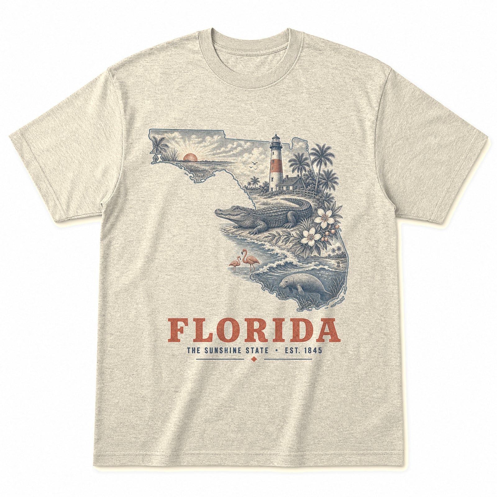 Vintage Florida State Graphic T-Shirt in Natural Cream, front view on a white background