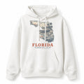 Vintage Florida State Graphic Pullover Hoodie in White, front view on a white background