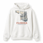 Vintage Florida State Graphic Pullover Hoodie in White, front view on a white background