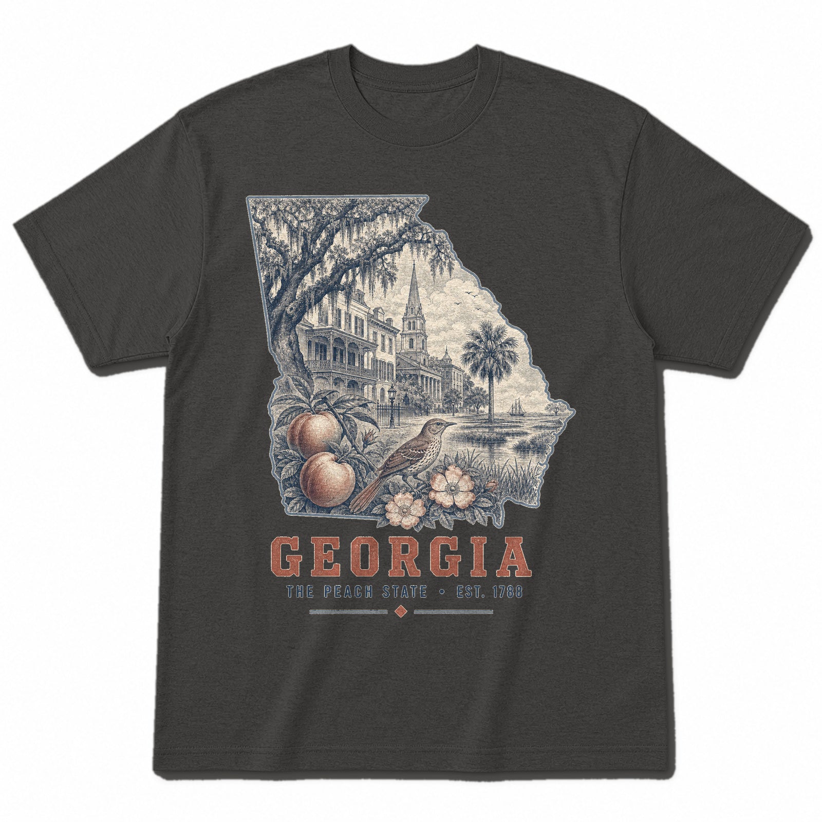 Vintage Georgia State Graphic T-Shirt in Vintage Charcoal, front view on a white background