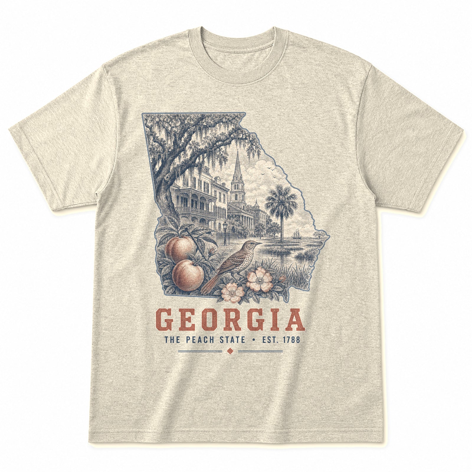 Vintage Georgia State Graphic T-Shirt in Natural Cream, front view on a white background