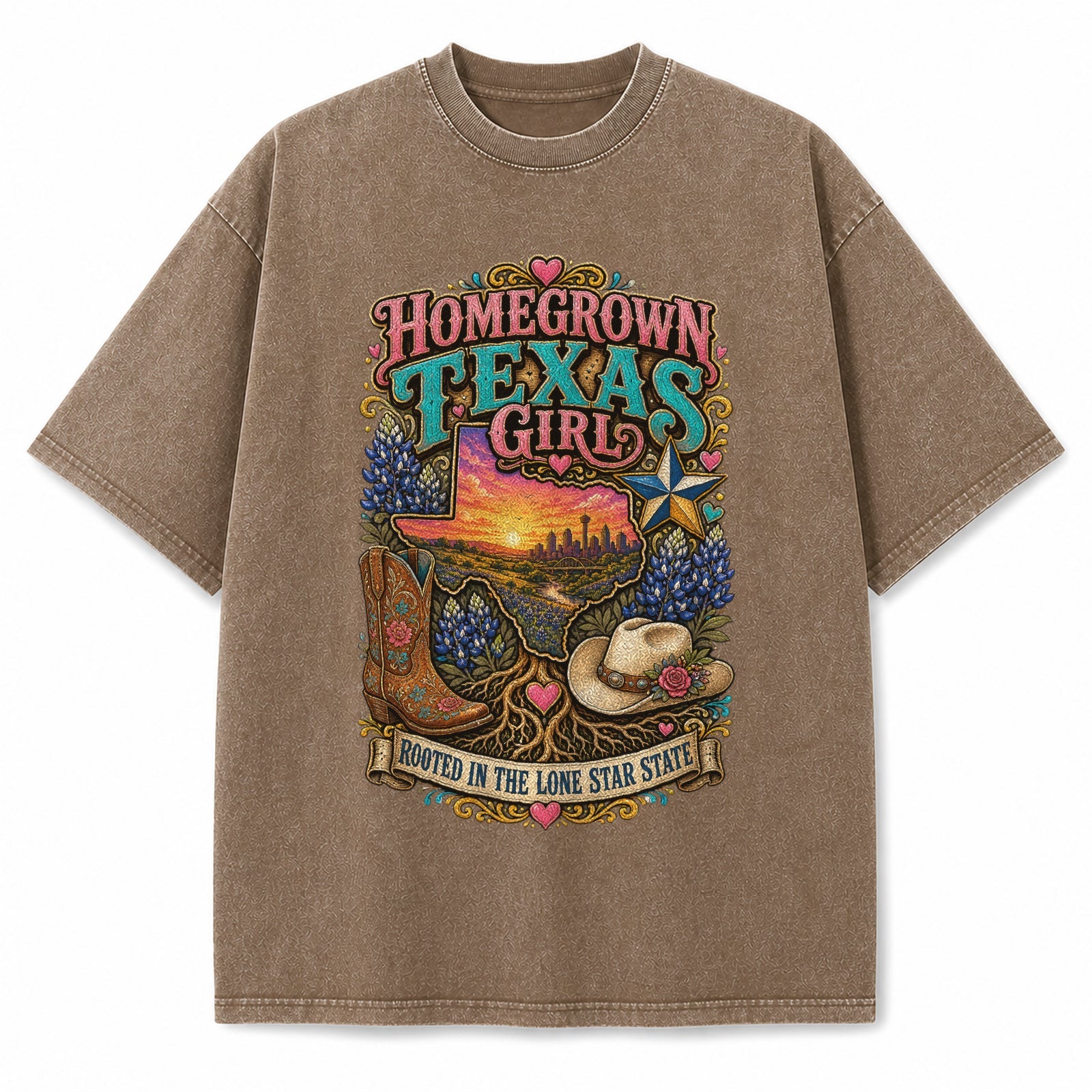 Homegrown Texas Girl vintage washed heavyweight T-shirt in Brown