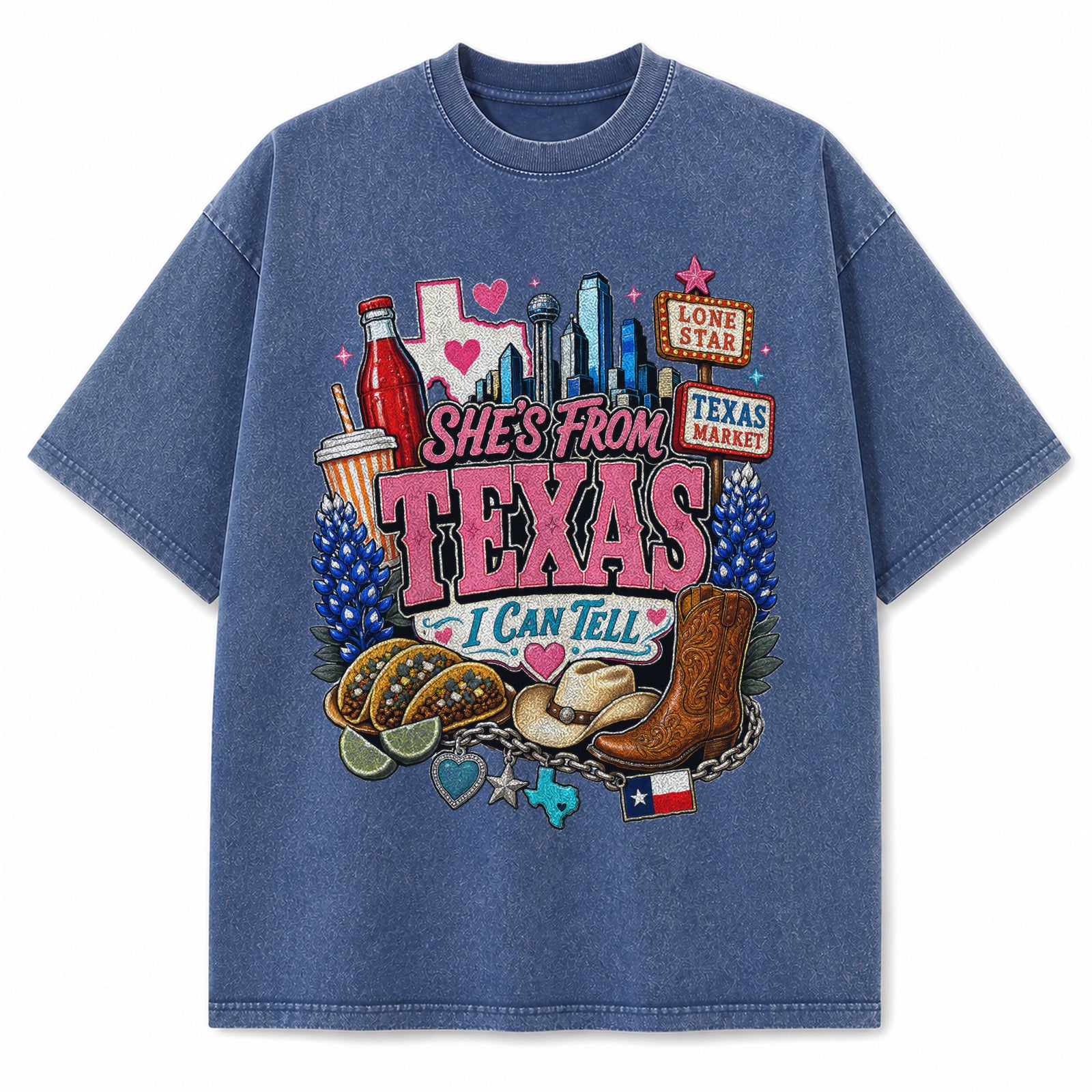 Texas Dallas Collage vintage washed heavyweight T-shirt in Blue