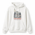 Vintage Idaho State Graphic Pullover Hoodie in White, front view on a white background