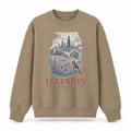 Vintage Illinois State Graphic Crewneck Sweatshirt in Khaki, front view on a white background