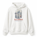 Vintage Illinois State Graphic Pullover Hoodie in White, front view on a white background
