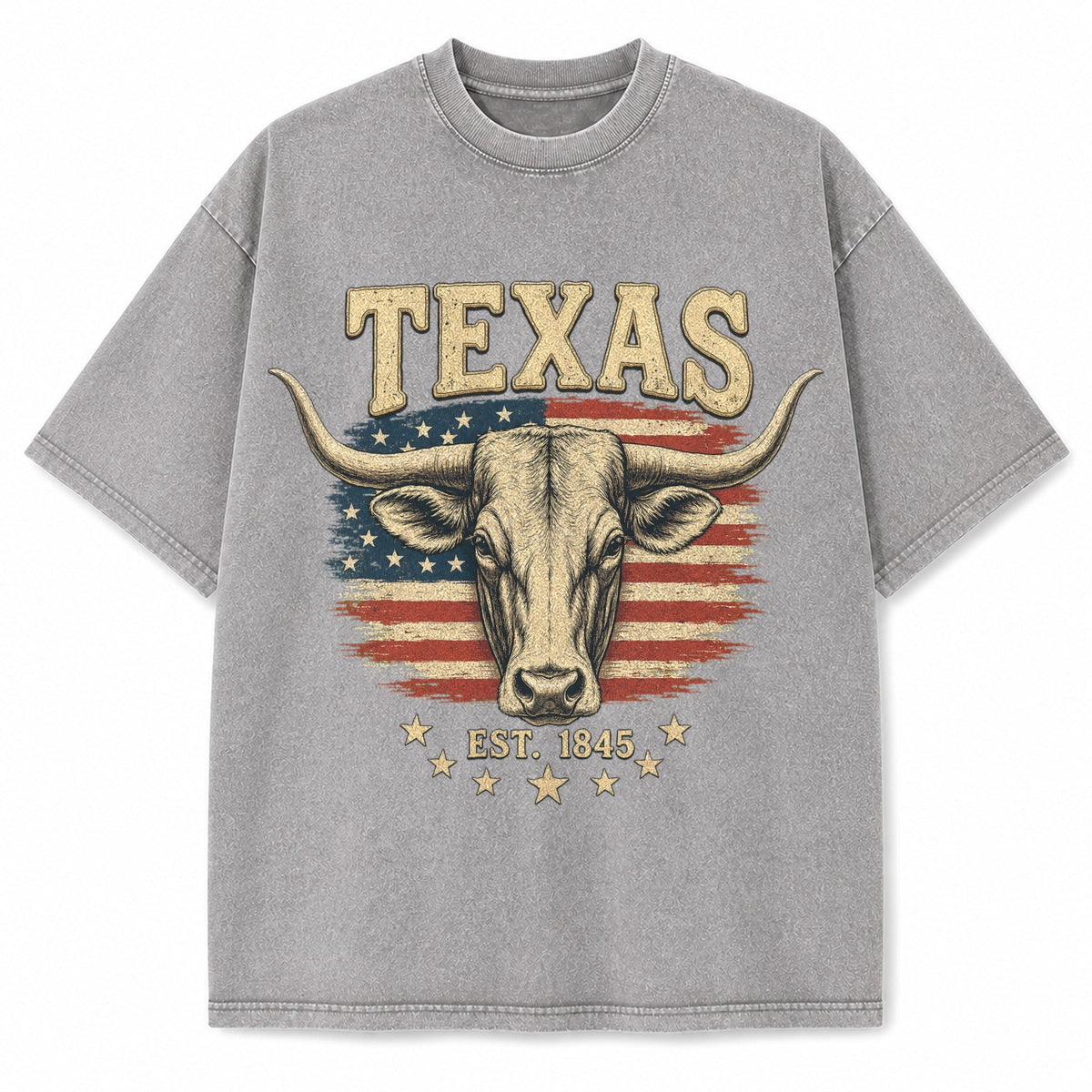 Vintage Washed Texas Longhorn Portrait Heavyweight Graphic Tee in Vintage Washed Heavyweight T-Shirt, Light Gray