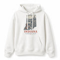 Vintage Indiana State Graphic Pullover Hoodie in White, front view on a white background