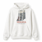 Vintage Indiana State Graphic Pullover Hoodie in White, front view on a white background