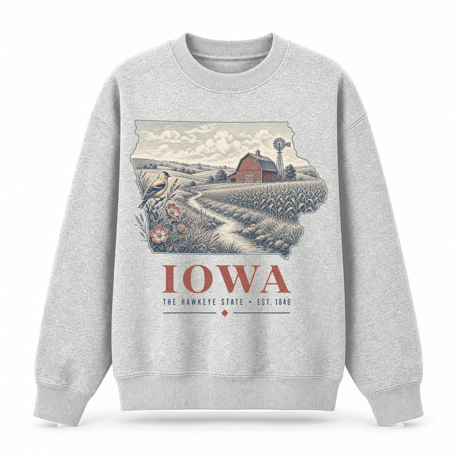 Vintage Iowa State Graphic Crewneck Sweatshirt in Light Gray, front view on a white background