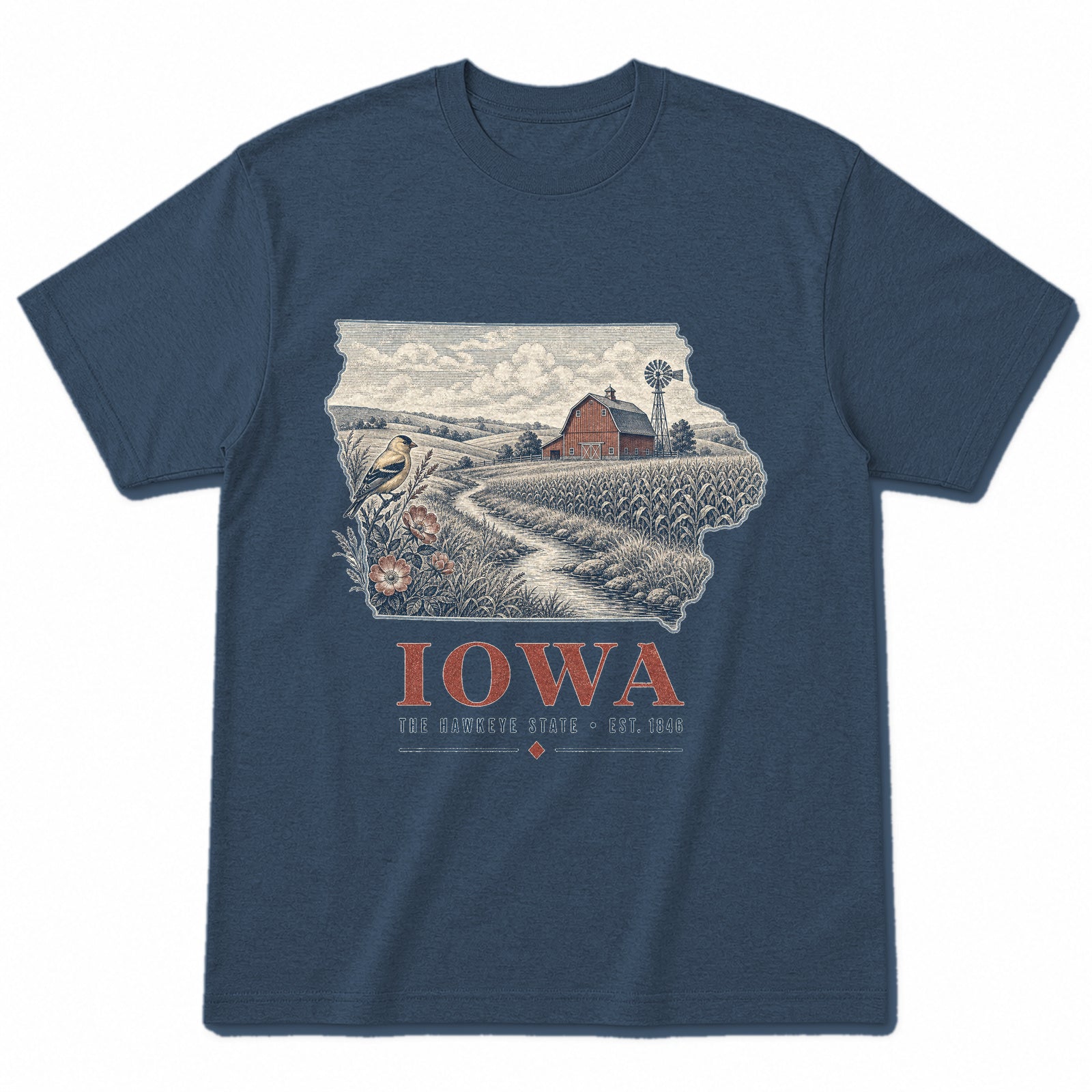 Vintage Iowa State Graphic T-Shirt in Washed Navy, front view on a white background