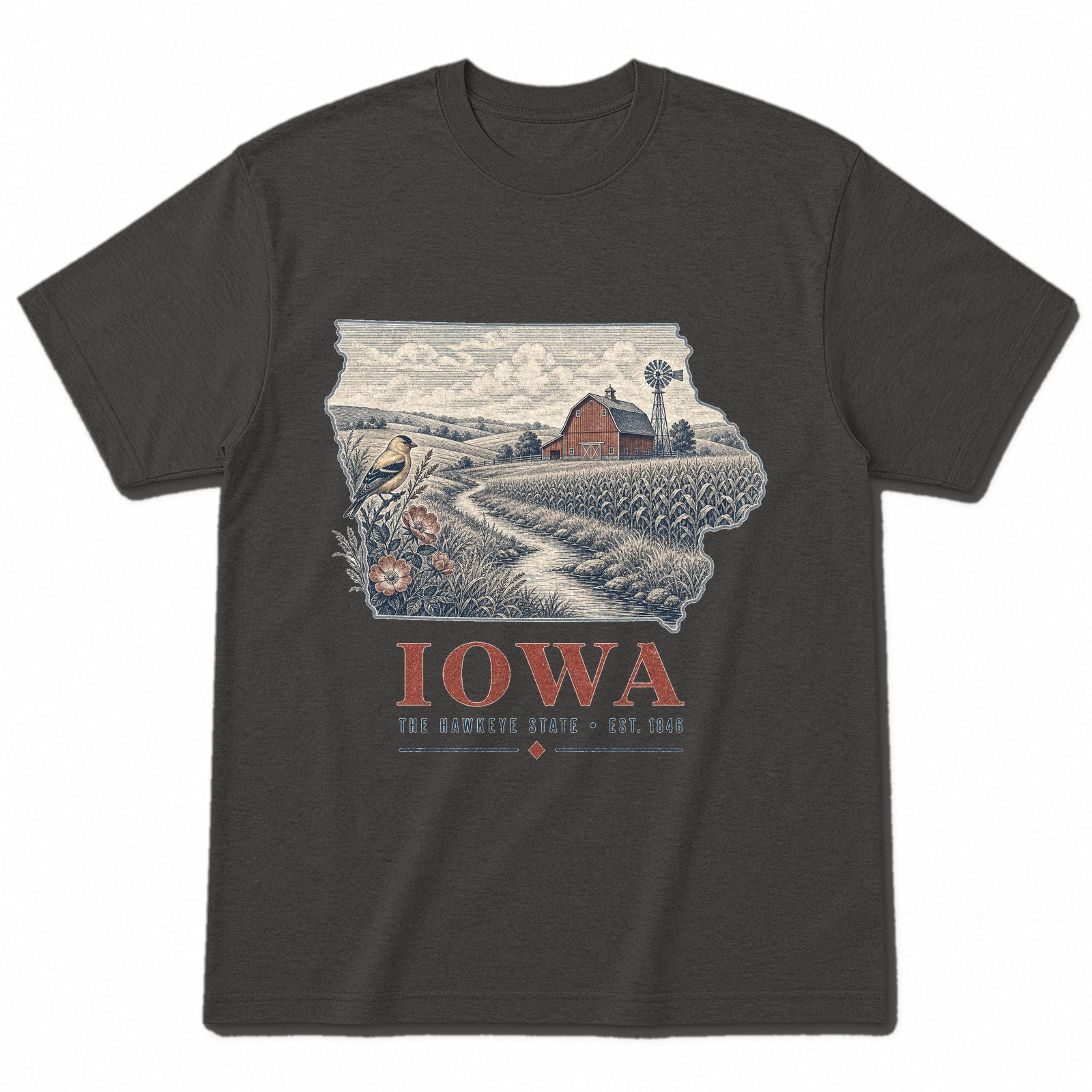 Vintage Iowa State Graphic T-Shirt in Vintage Charcoal, front view on a white background