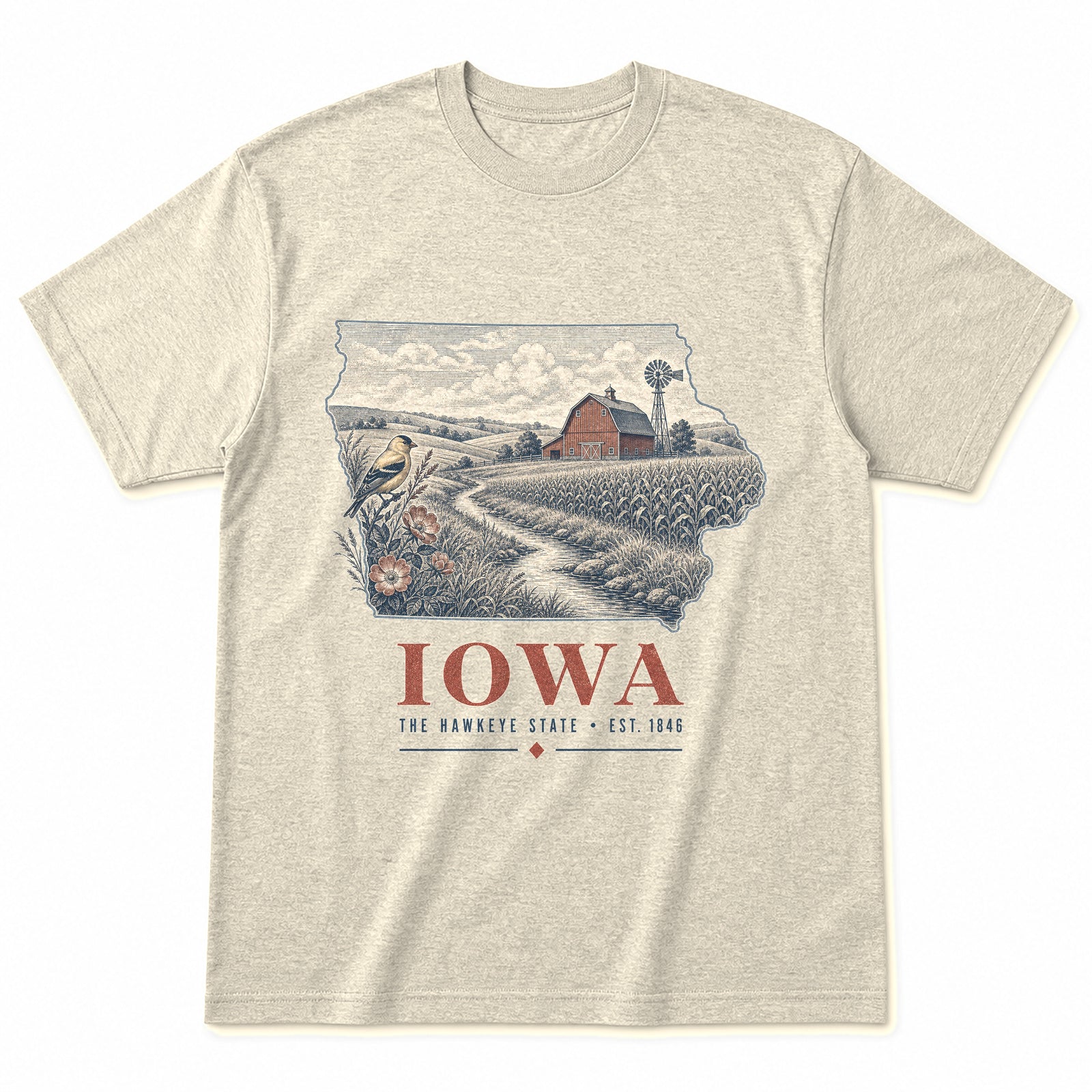 Vintage Iowa State Graphic T-Shirt in Natural Cream, front view on a white background