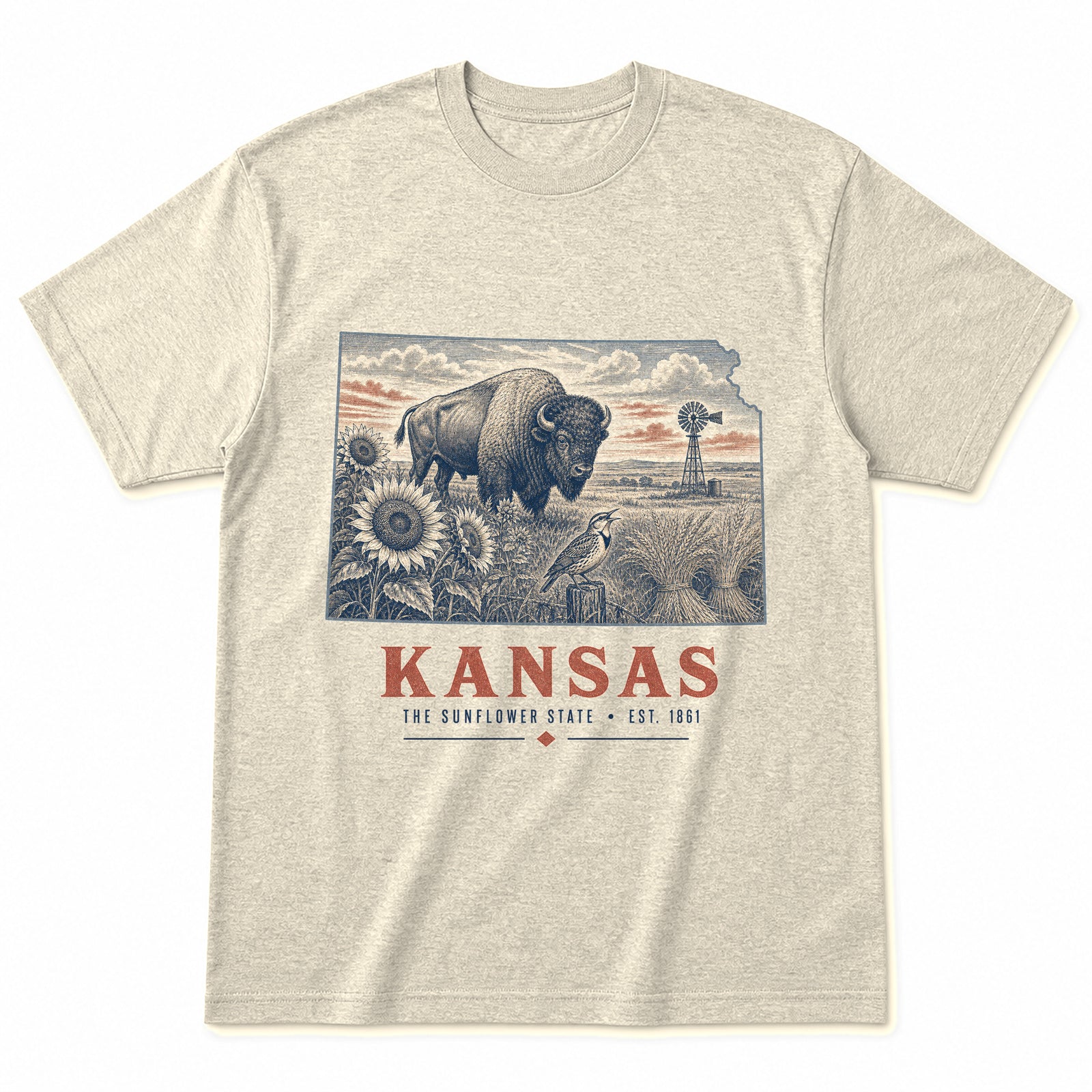 Vintage Kansas State Graphic T-Shirt in Natural Cream, front view on a white background