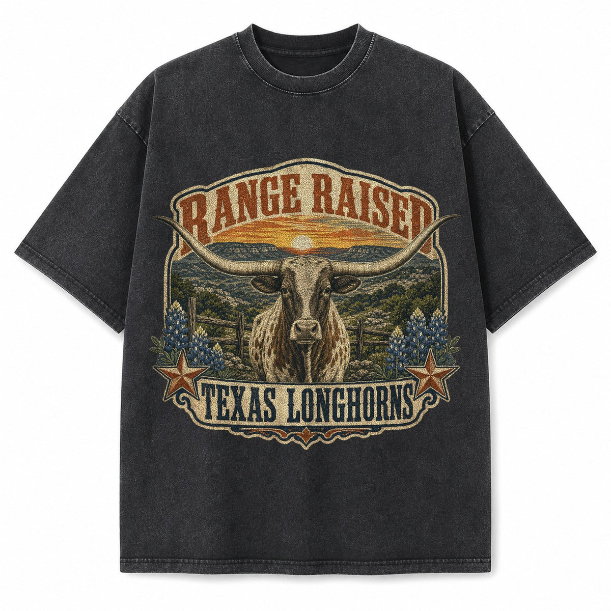 Vintage Washed Texas Range Raised Heavyweight Graphic Tee in Vintage Washed Heavyweight T-Shirt, Washed Black