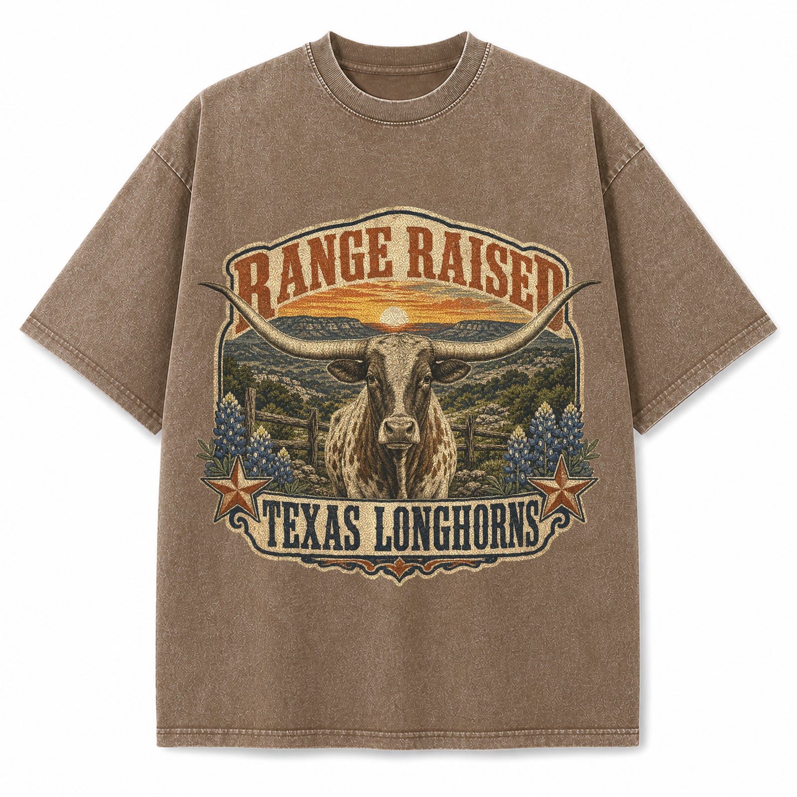 Texas Range Raised vintage washed heavyweight T-shirt in Brown